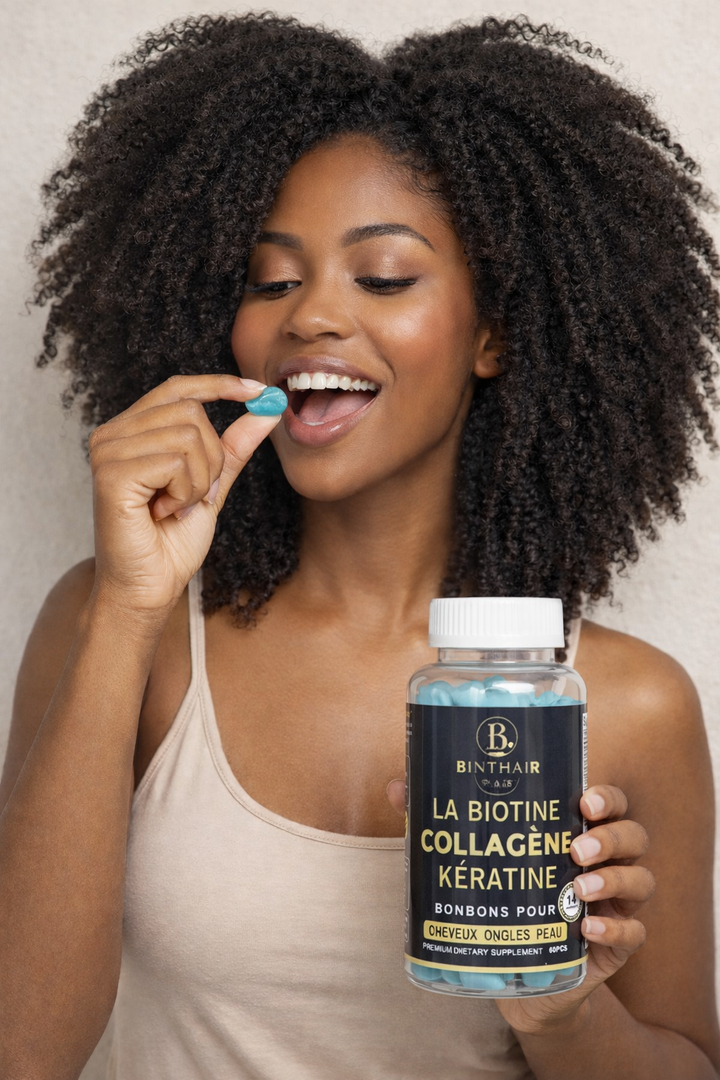 🌿 BINTHAIR – Biotine, Collagène & Kératine
Bonbons pour Cheveux, Ongles & Peau
