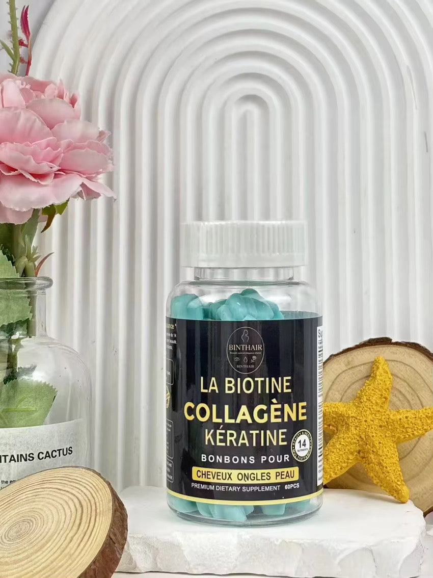 🌿 BINTHAIR – Biotine, Collagène & Kératine
Bonbons pour Cheveux, Ongles & Peau