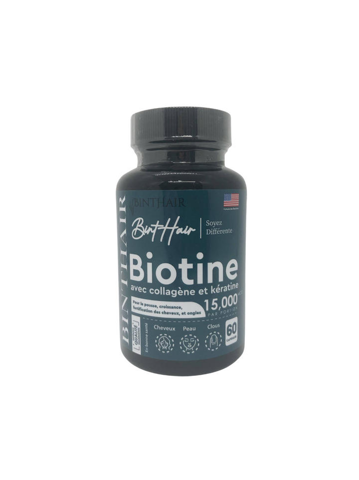 Biotine avec collagène et kératine Binthair - 60 capsules