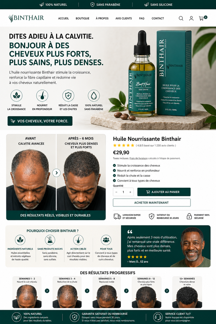 Huile pour la croissance des cheveux Binthair - 60ml
