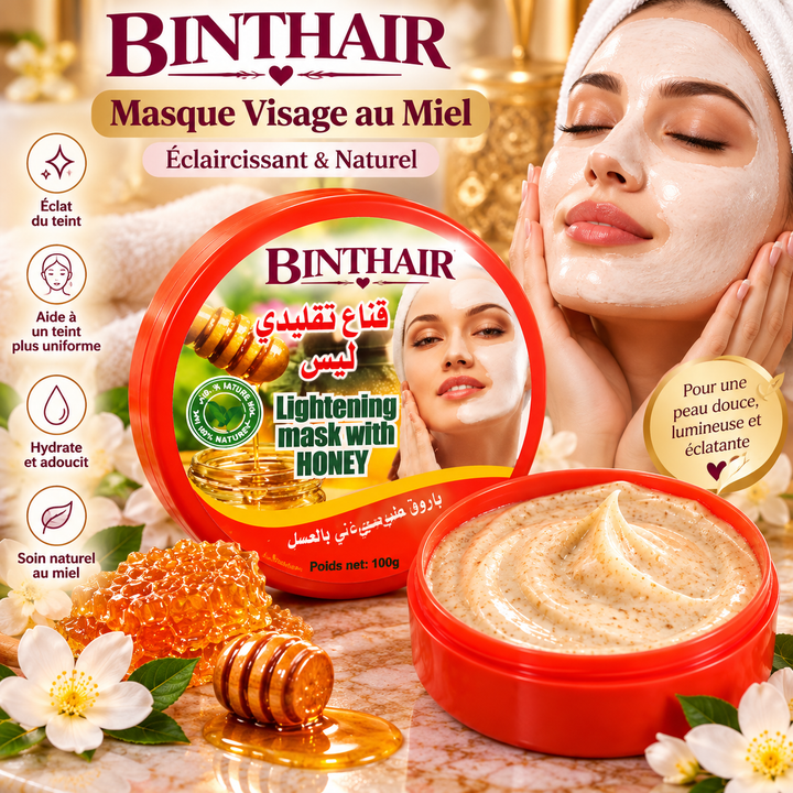 🍯 BINTHAIR – Masque Visage Éclaircissant au Miel | 100 g
