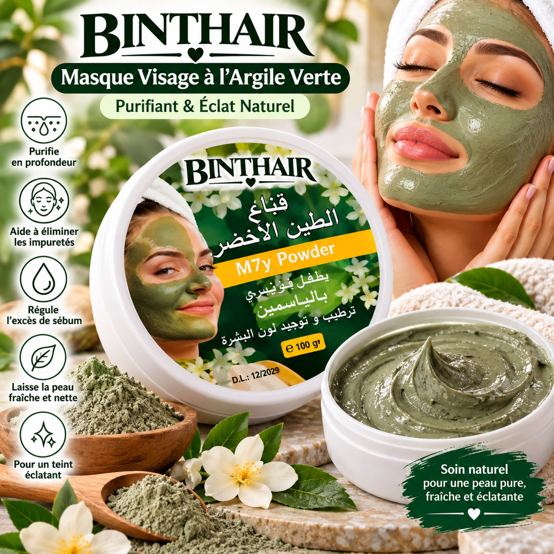 🌿 BINTHAIR – Masque Visage eclaircissant à l’Argile Verte | 100 g